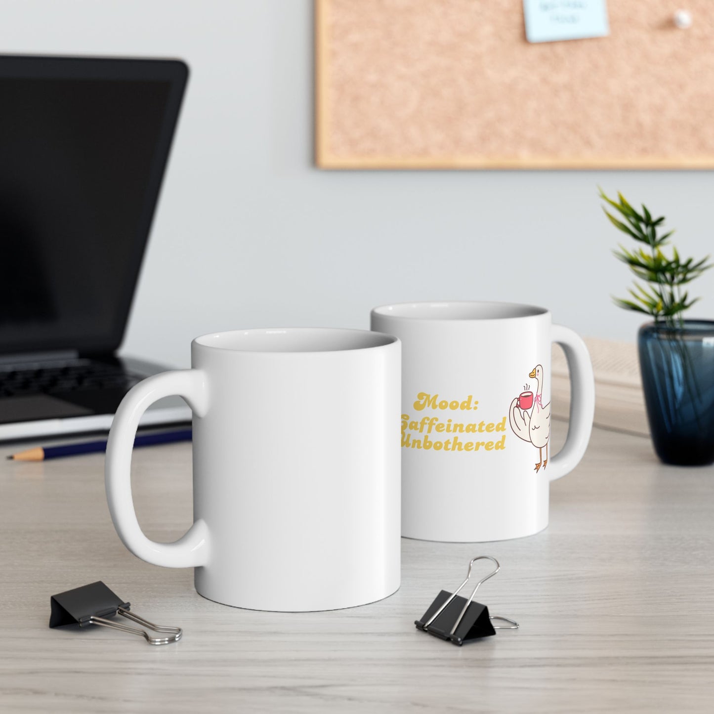 Mood: Caffeinated, unbothered Mug- Funny duck Ceramic Mug 11oz | Funny Morning Coffee Cup for Calm Souls”