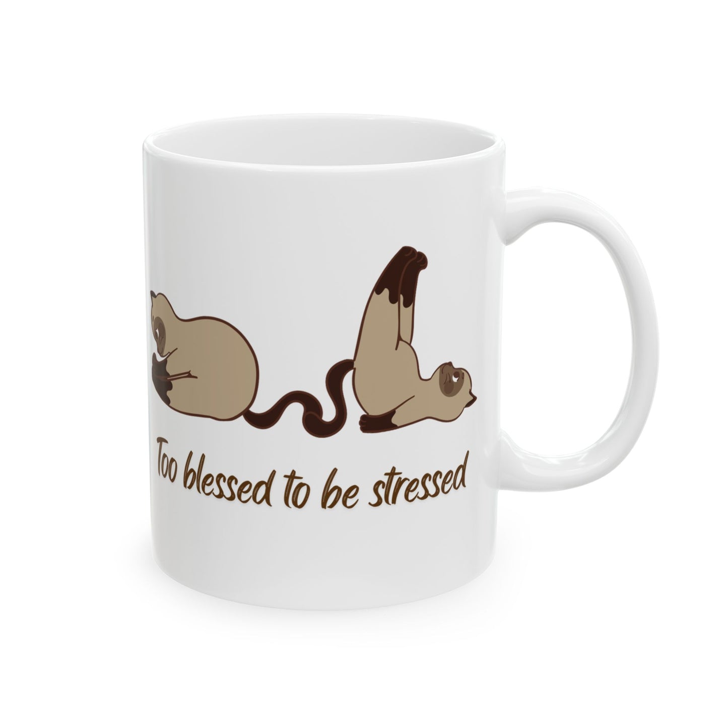 Too blessed to be stressed Mug-Cat Streching Ceramic Mug 11oz | Funny Morning Coffee Cup for Calm Souls”
