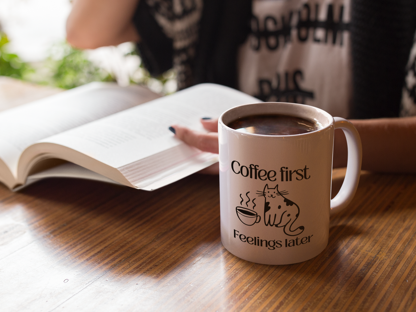 Coffee First, Feelings Later Mug – Funny Cat Ceramic Coffee Mug 11oz | Funny Gift for Coffee Lovers
